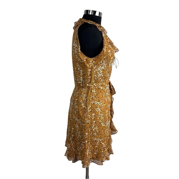 PAIGE TIA CARAMEL SPICE LEOPARD SILK RUFFLE MINI DRESS - Picture 7 of 14